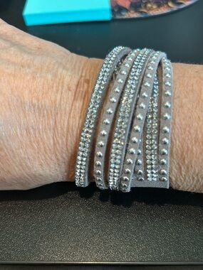 Adjustable Multi-Wrap Silver & Crystal Embellished Bracelet